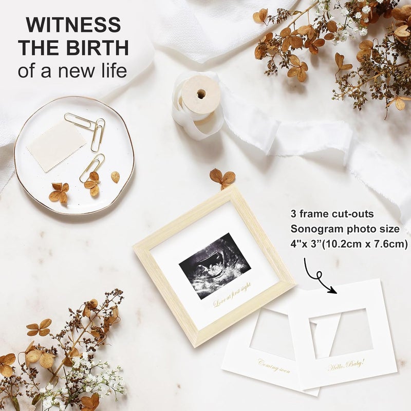 KINLINK Baby Sonogram Picture Frame, Love at First Sight Ultrasound Picture Frame, Pregnancy Gifts for Expecting Mom&Dad, Gender Reveal Party, Baby Keepsake Announcement Natural Wood - Image 2